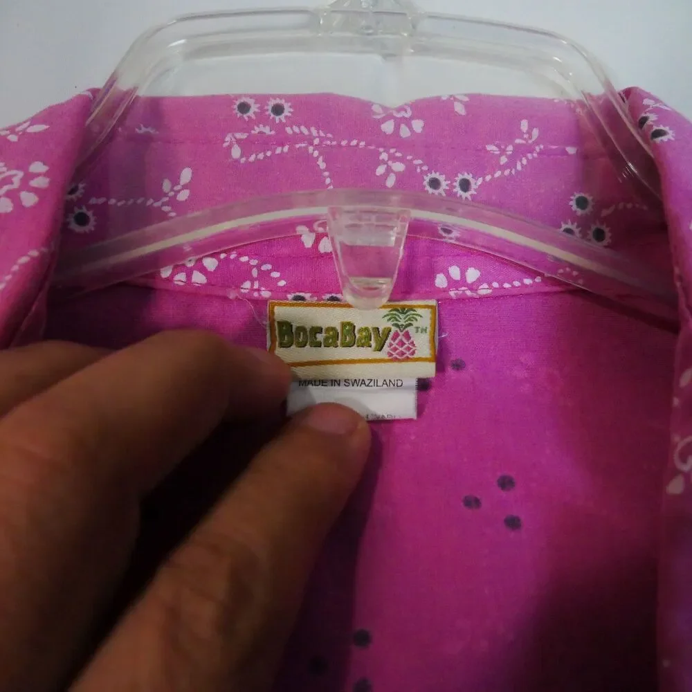 Boca Bay Womens Size L  Blouse Snap Button Pink Floral Short Sleeve - Picture 3 of 13